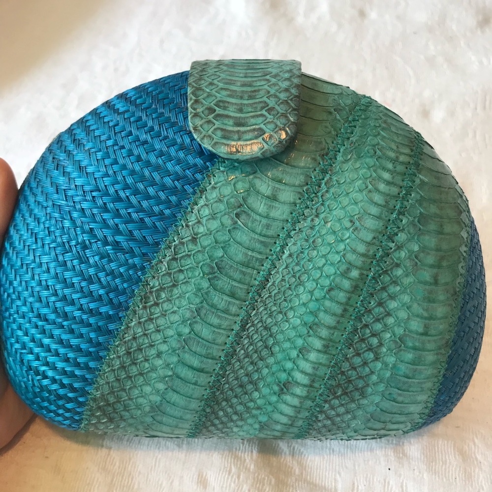 Straw & Python Clutch w/Chain - Picture 5 of 9